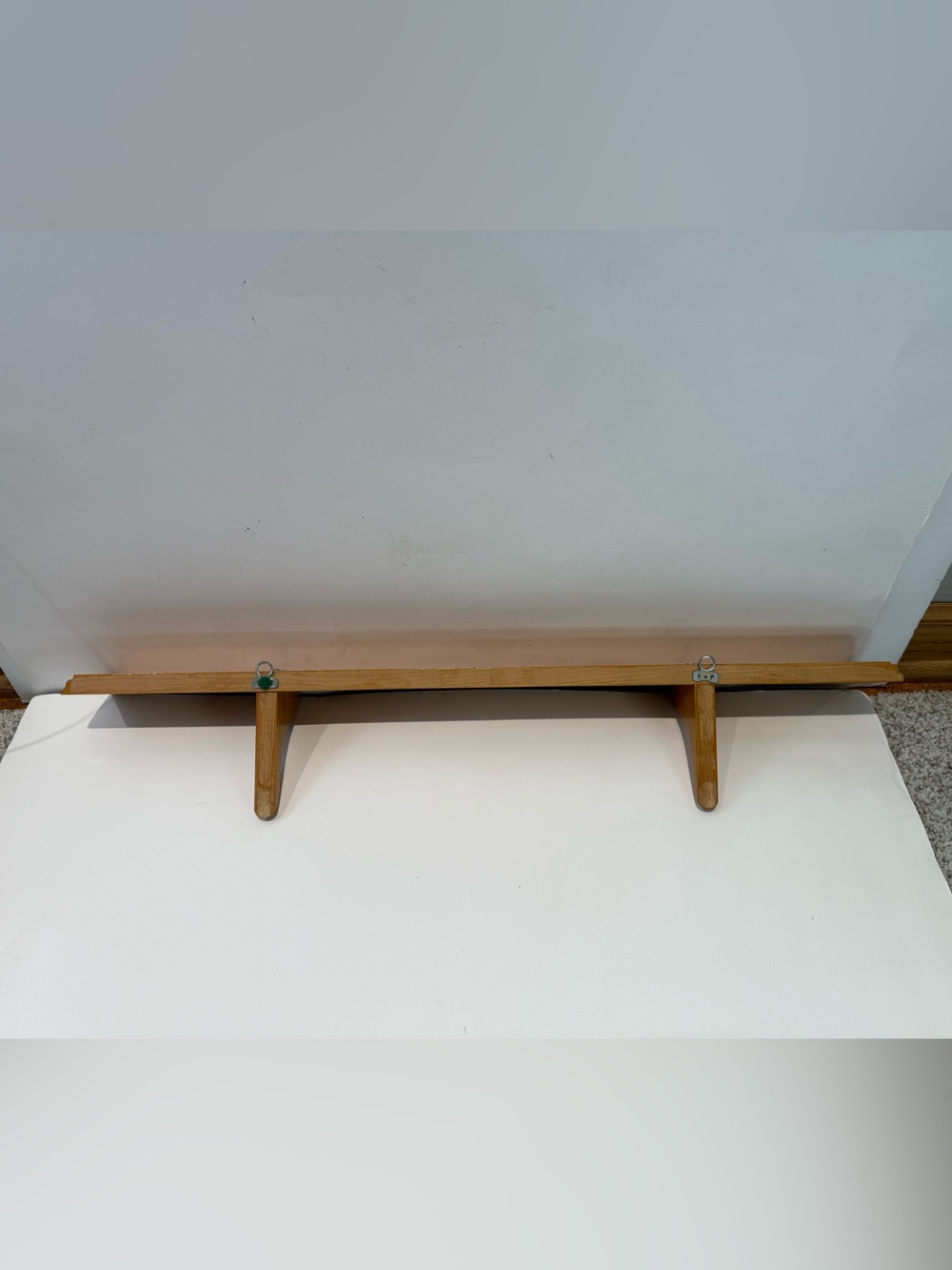 Long Blonde Wood Floating Wall Shelf Shaker Style Hanging Pegs - Picture 3 of 3